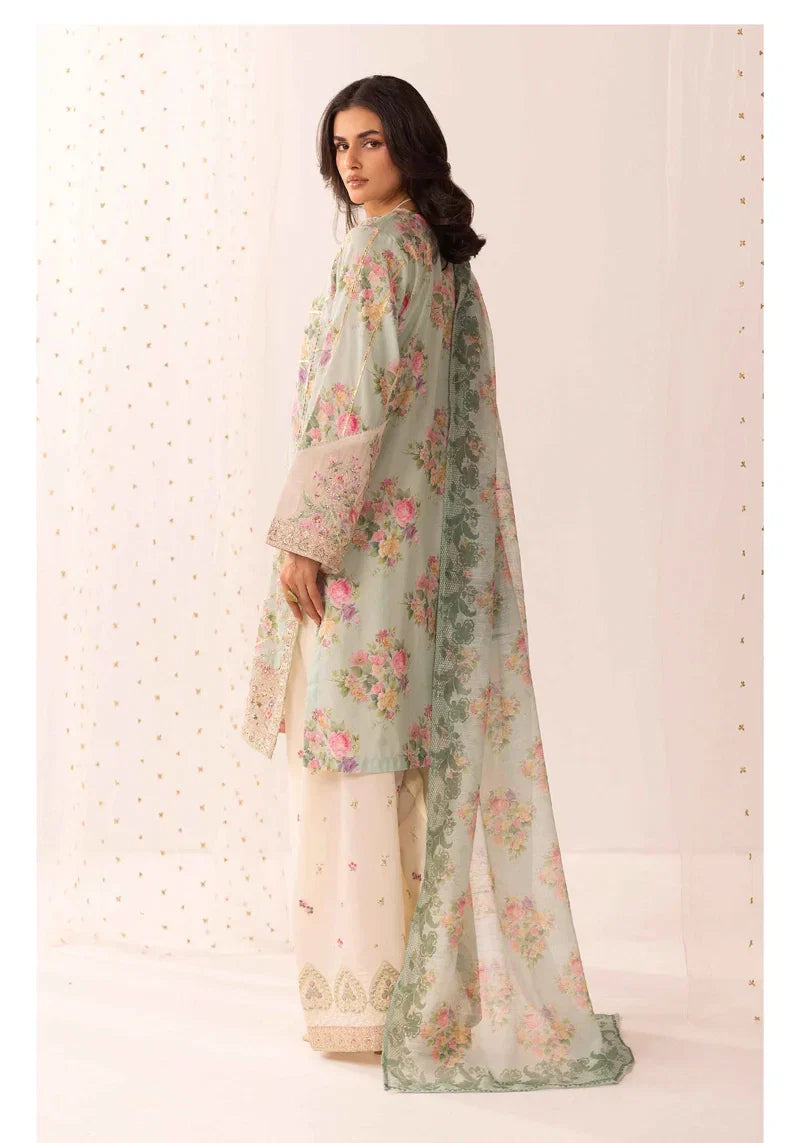 Ethnic Eid Edit Barocia Silk Mint 3 Piece Suit