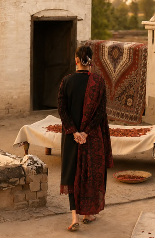 Casual Lite HER Summer Embroidered Cotton Lawn Stitched 3 Piece Suit - Aurevine - CL26HER - Black - Festive Collection Main Image