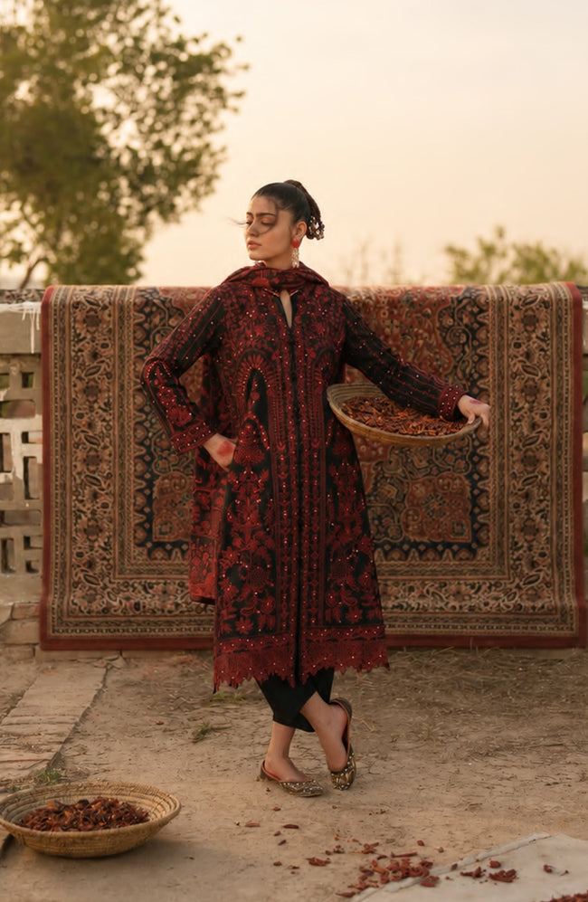 Casual Lite HER Summer Embroidered Cotton Lawn Stitched 3 Piece Suit - Aurevine - CL26HER - Black - Festive Collection Hover Image