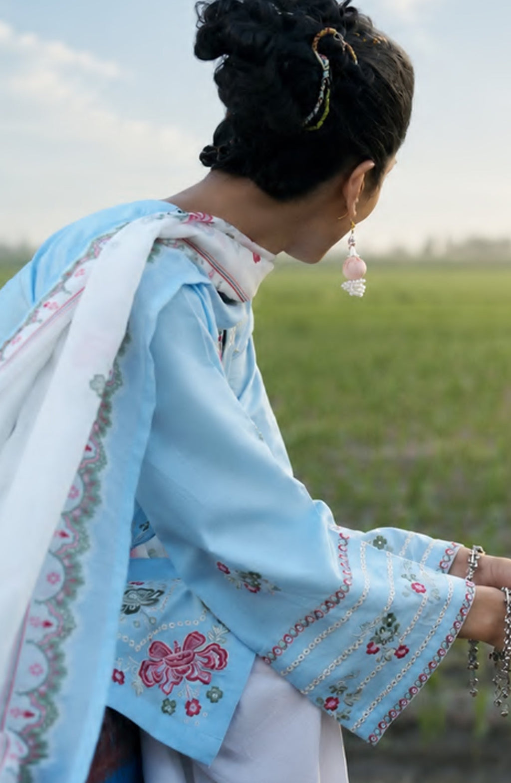 Casual Lite HER Summer Embroidered Cotton Lawn Stitched 3 Piece Suit - Cloudveil - CL26HER - Sky Blue - Festive Collection