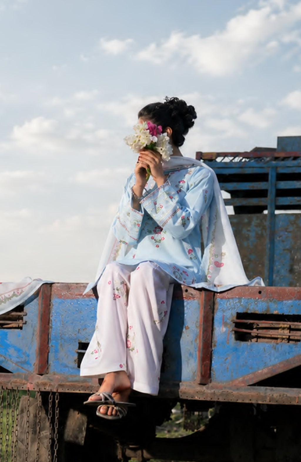Casual Lite HER Summer Embroidered Cotton Lawn Stitched 3 Piece Suit - Cloudveil - CL26HER - Sky Blue - Festive Collection