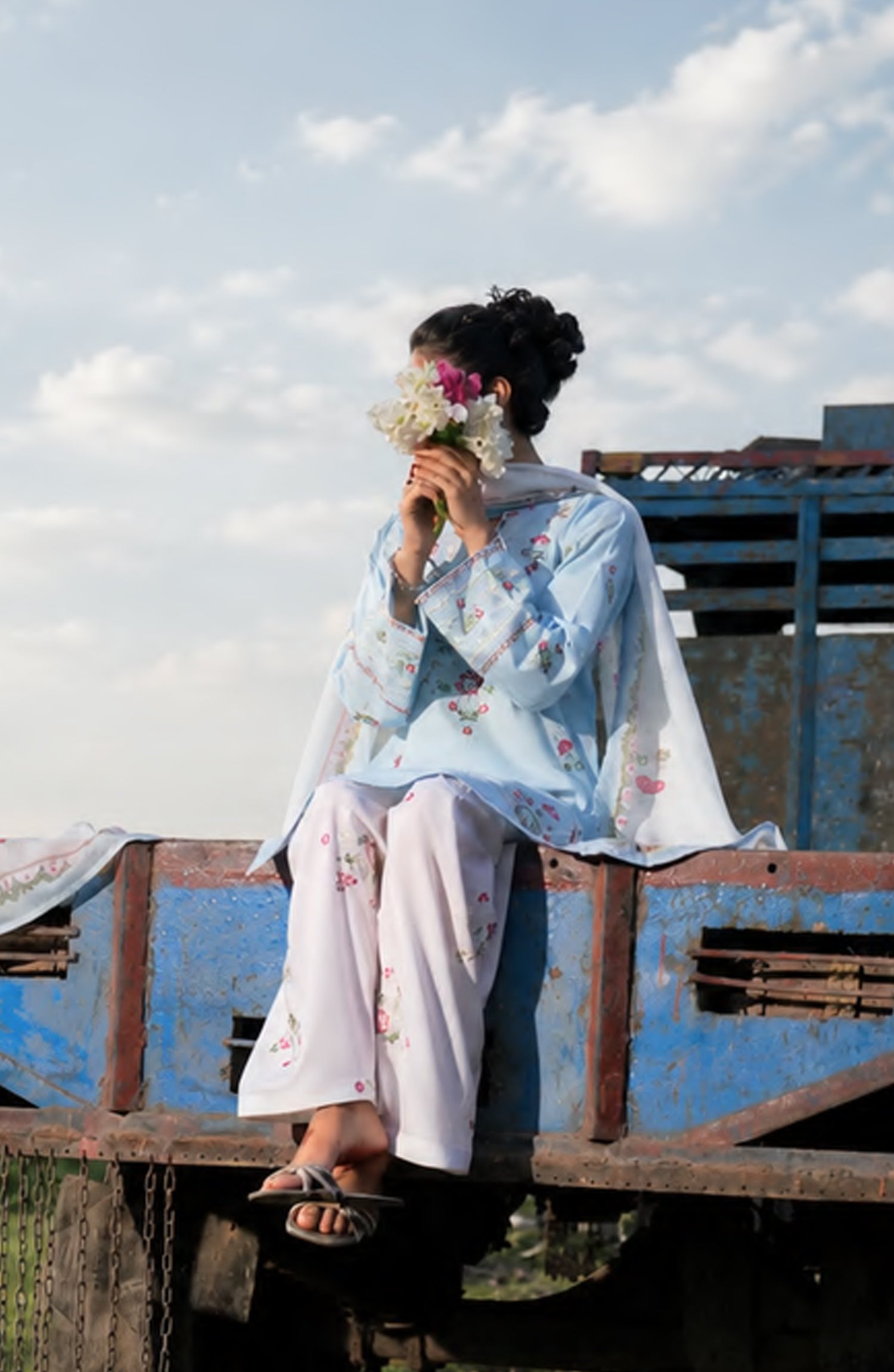 Casual Lite HER Summer Embroidered Cotton Lawn Stitched 3 Piece Suit - Cloudveil - CL26HER - Sky Blue - Festive Collection