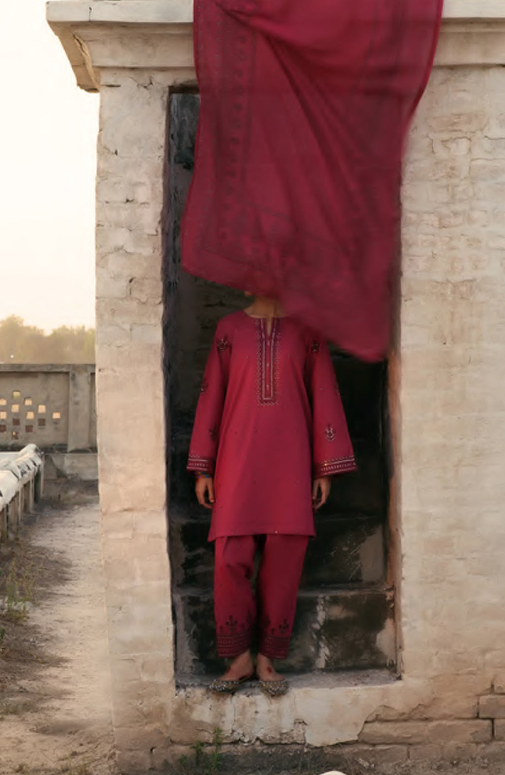 Casual Lite HER Summer Embroidered Cotton Lawn Stitched 3 Piece Suit - Veloura - CL26HER - Maroon - Festive Collection