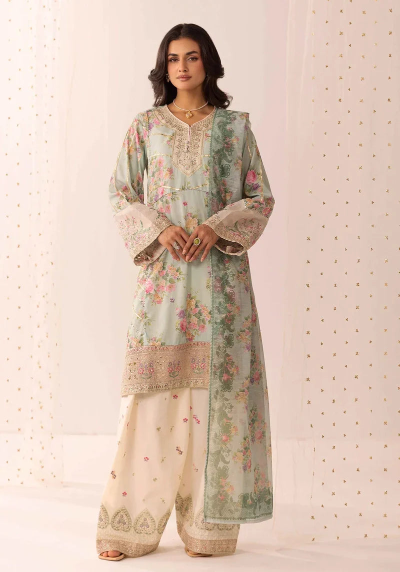 Ethnic Eid Edit Barocia Silk Mint 3 Piece Suit